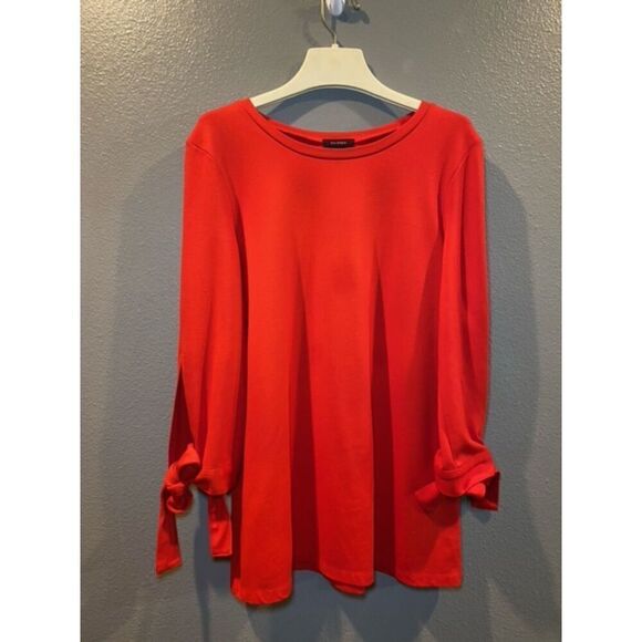 Halogen Ponte Tie 3/4 Sleeve Red Tunic Women's Size Small - Picture 2 of 5